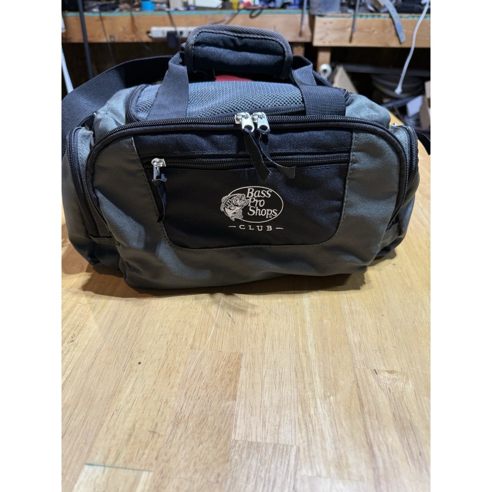 Bass Pro Shops Club Gear Bag 15" Duffel Tackle Range Shoulder Strap Black Gray